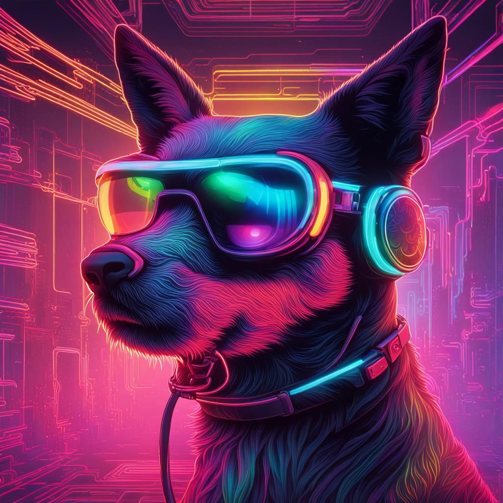 Neon Dog in Cybernetic Cyberscape