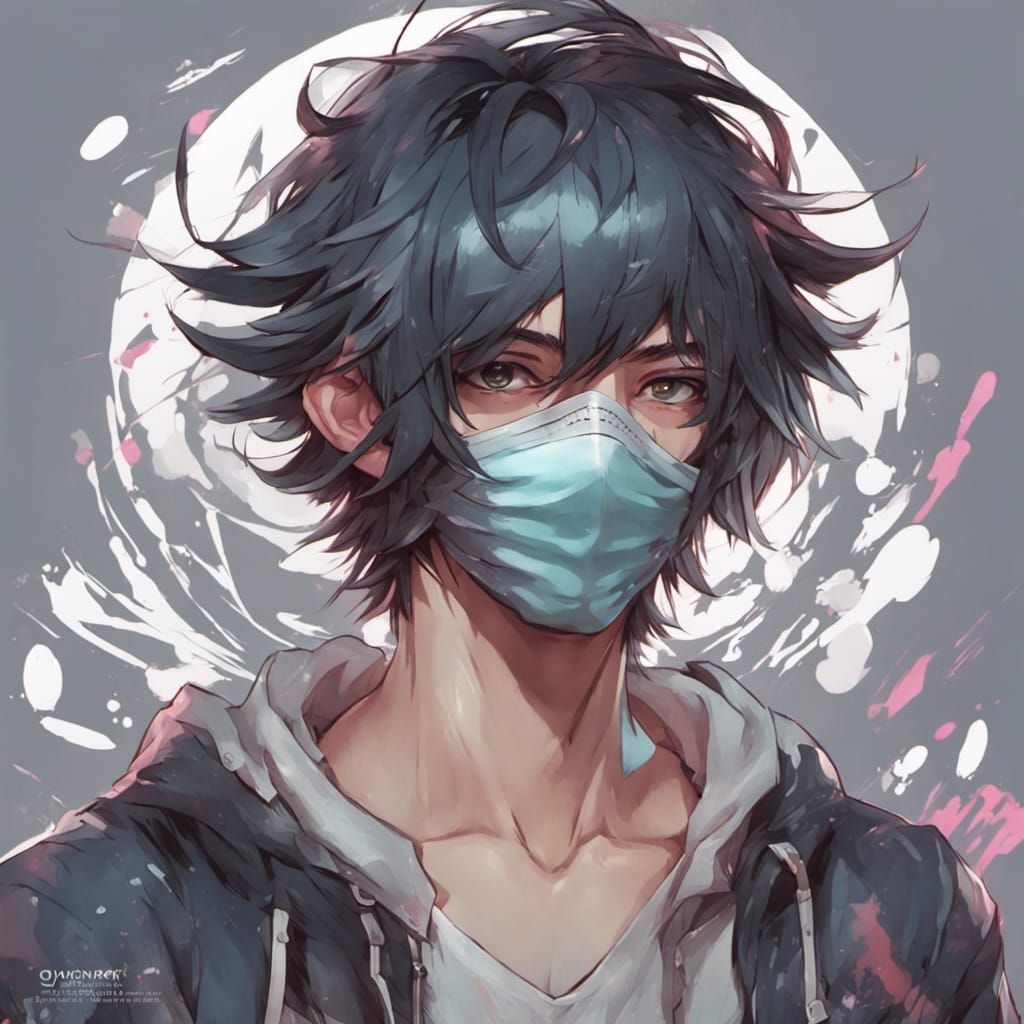 Emo Anime Boy Portrait with Mask in 8K