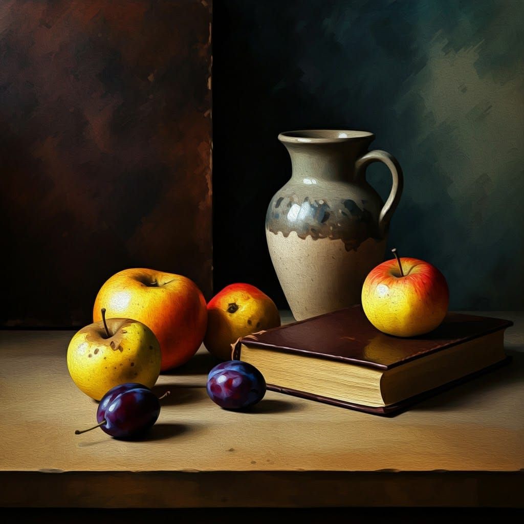 Paul Cézanne Post-Impressionism inspired still life of fruit...