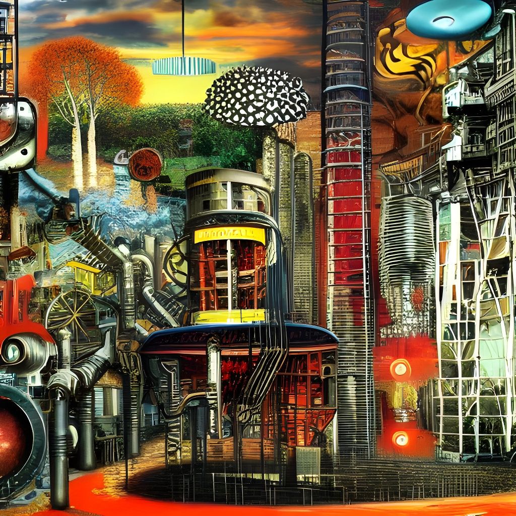 Lush Industrial Utopia in Photorealistic Collage