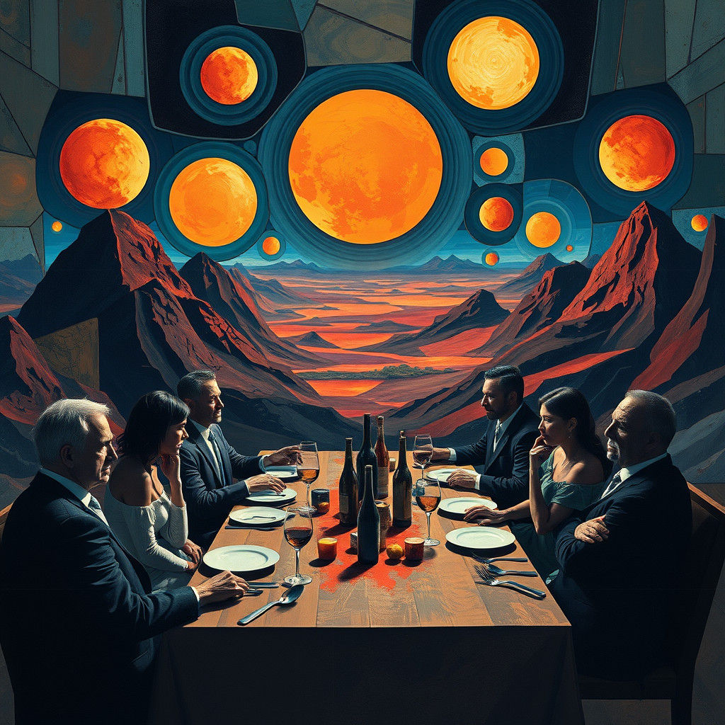 Surreal Dinner Party on Alien Planet in Cubist Style