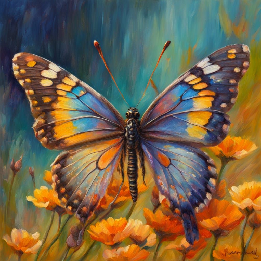 Impressionistic Felt Butterfly in Oil Painting Style