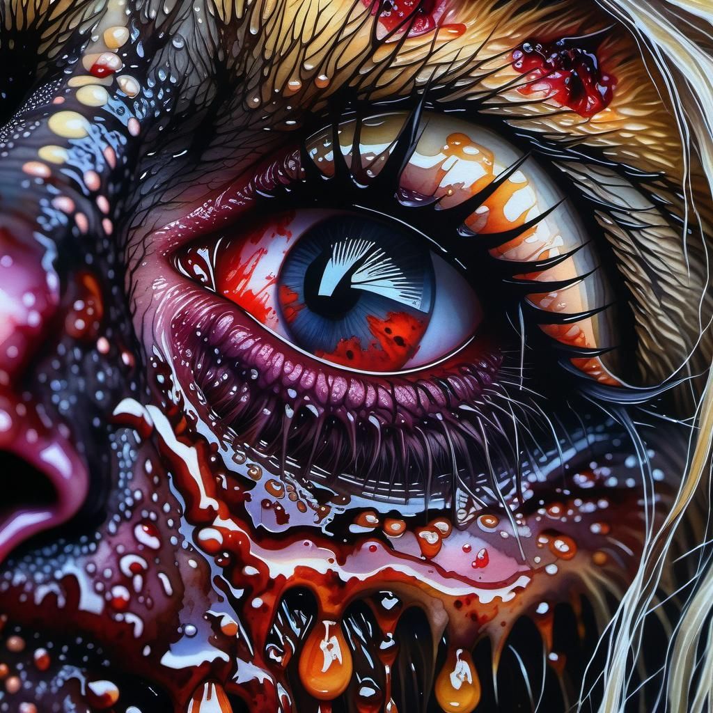 Hyperrealistic Zombie Face in Watercolor Style