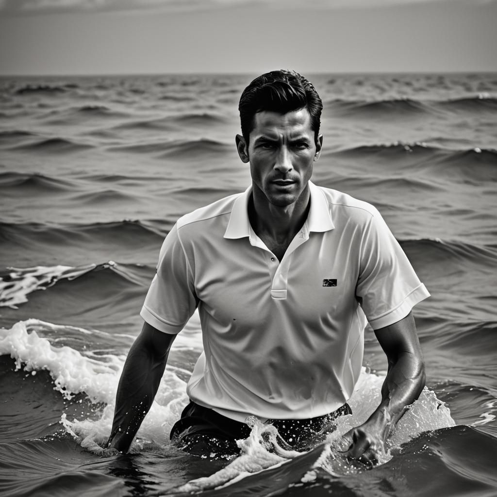 Vintage-Style Portrait in Charcoal of Man at Sunrise