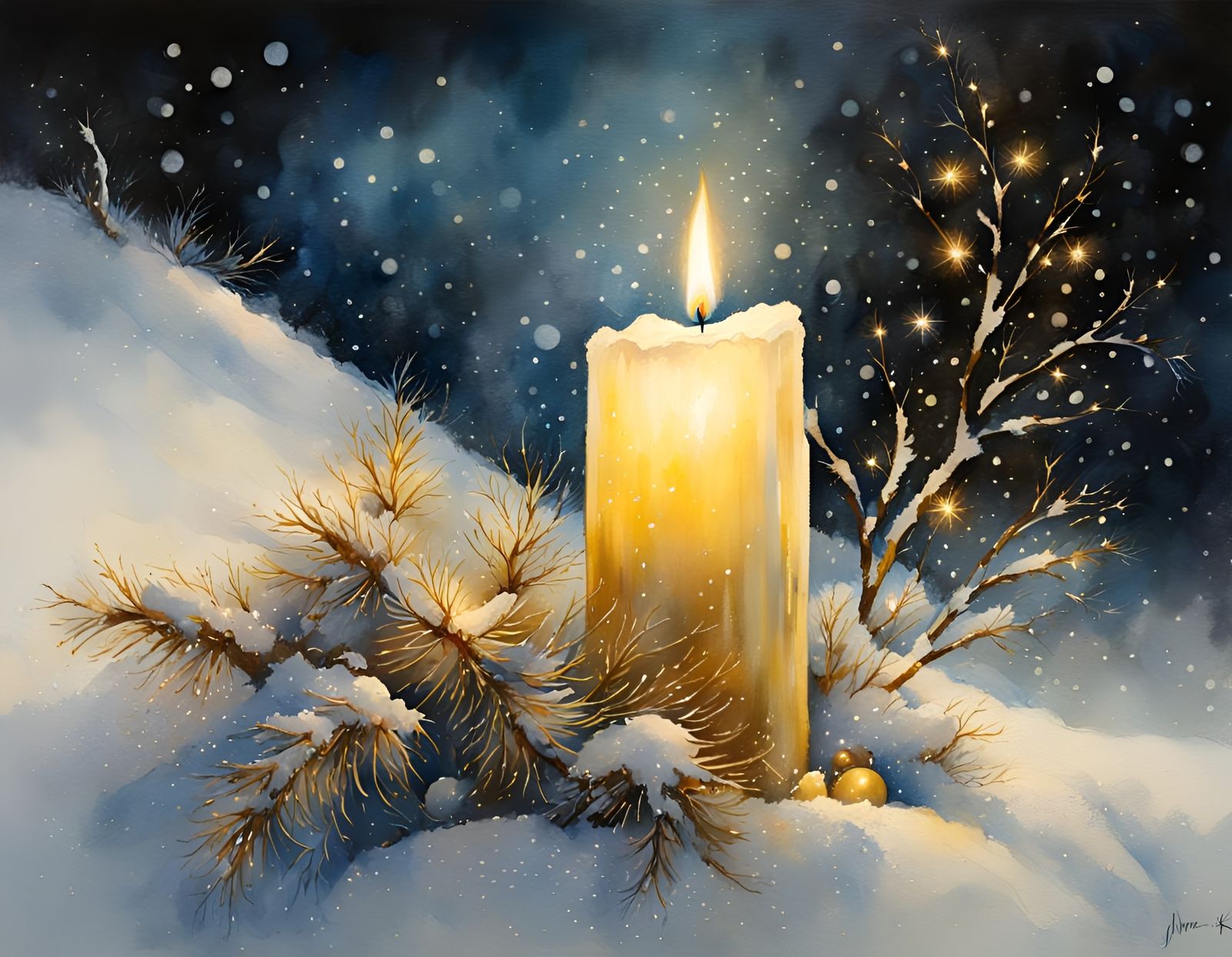 White Christmas Fantasy in Sepia Watercolor Style