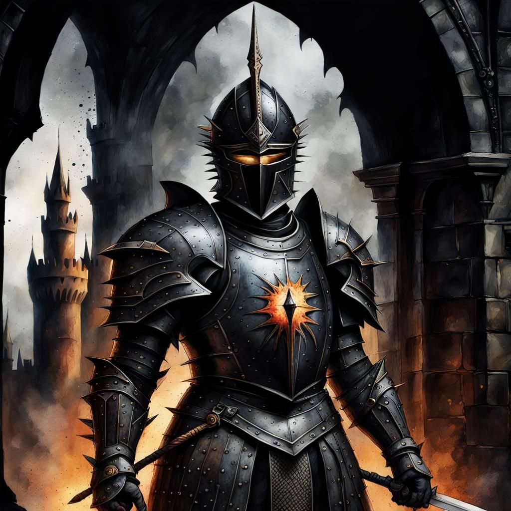 Black Knight with Sauron's Eye, Mixed Media Illustration