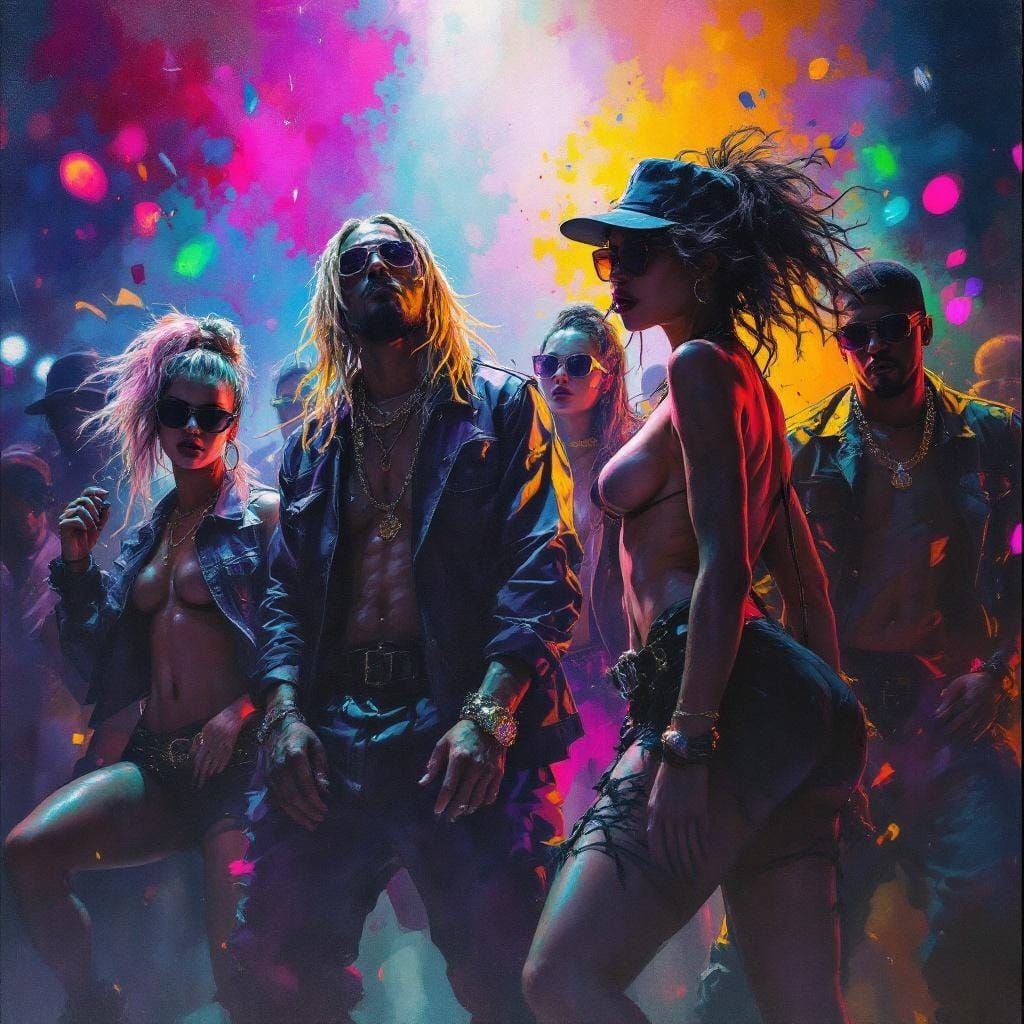 NYC Thugs Dancing: Gouache and Watercolor Impressionist Art