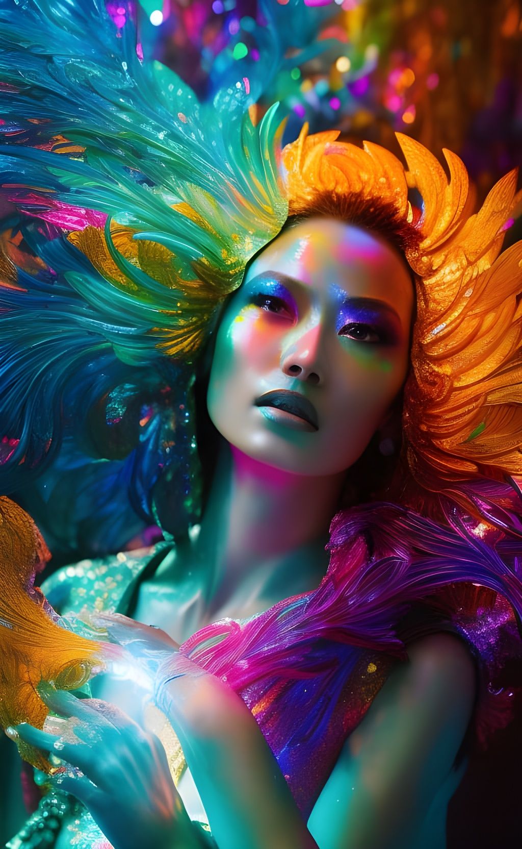 Iridescent Water Goddess Portrait in Fantasy Art Style