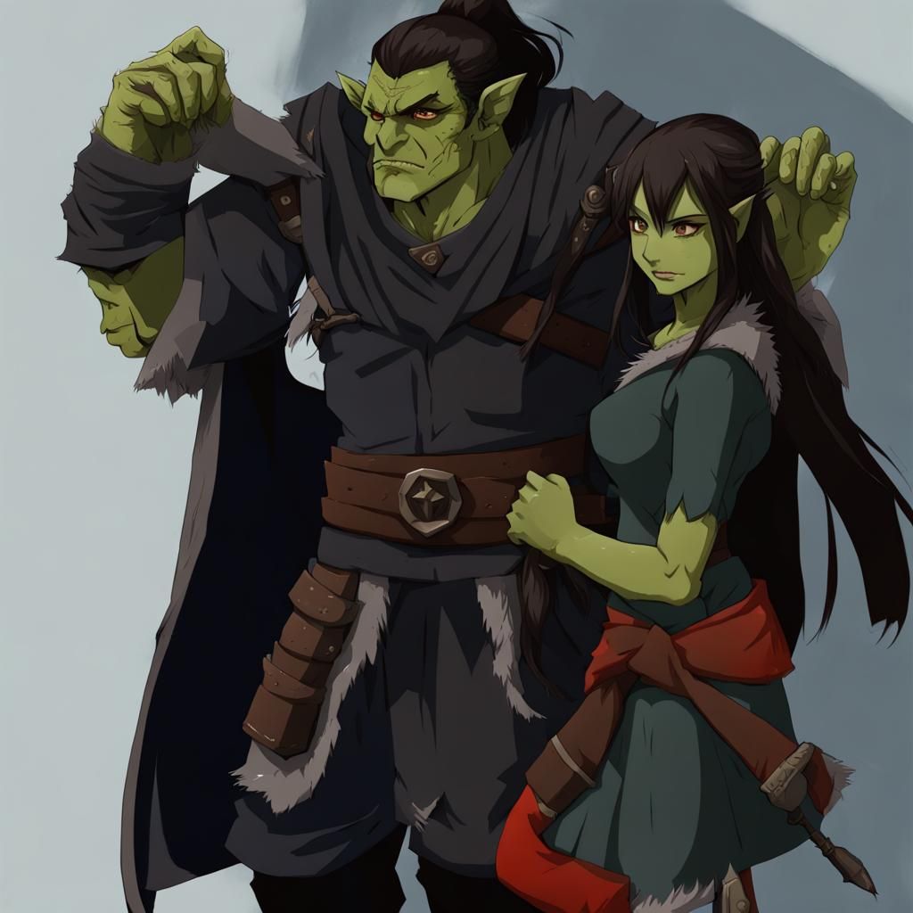 Half-Orc Couple in Anime Style