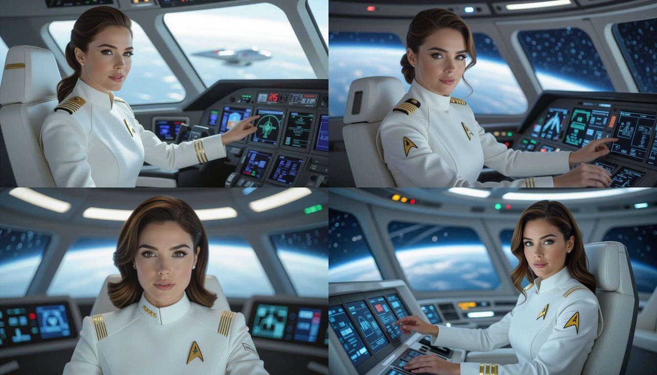 Starfleet Officer Piloting Shuttle in Space