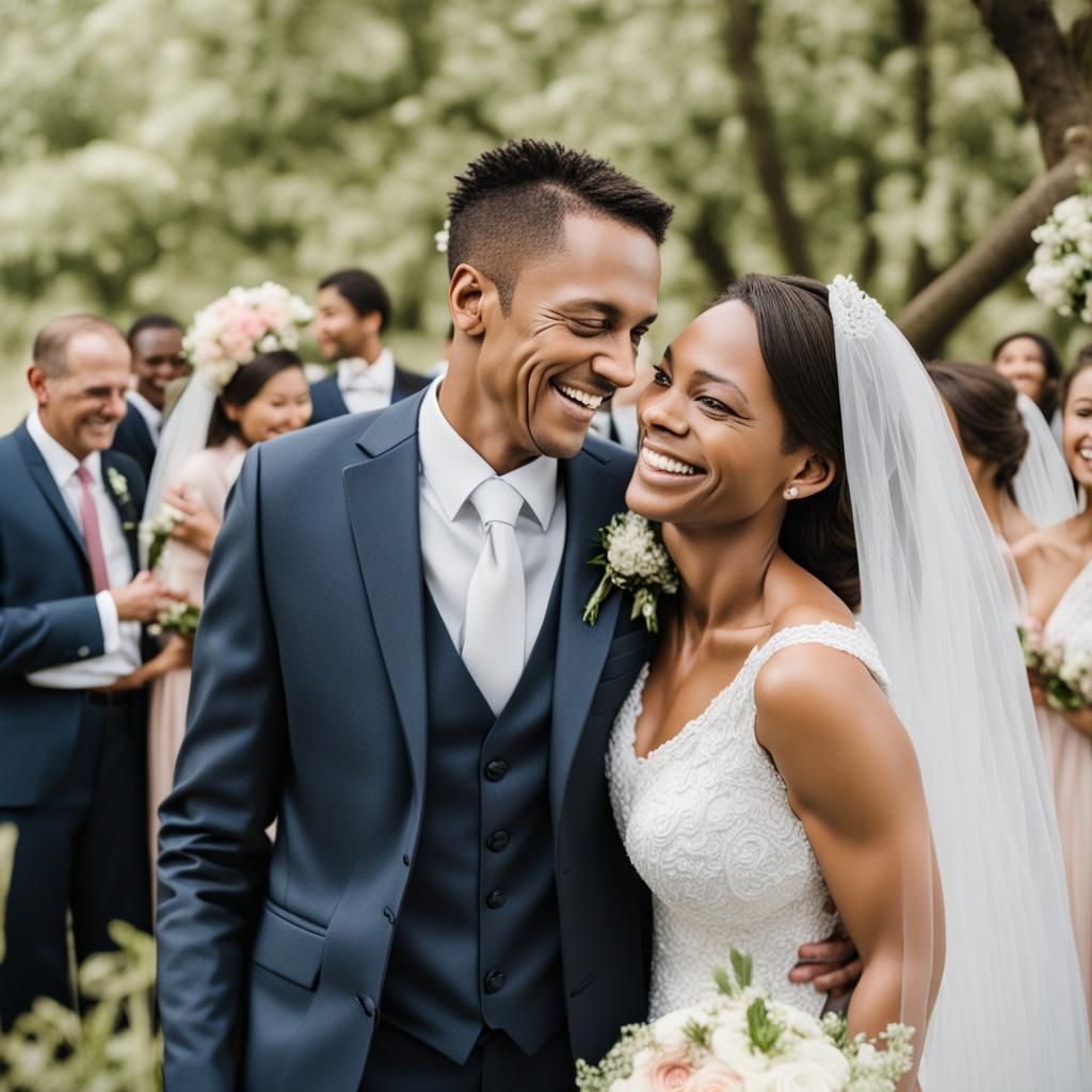 Happy Wedding Celebration: Husband and Wife Smiling