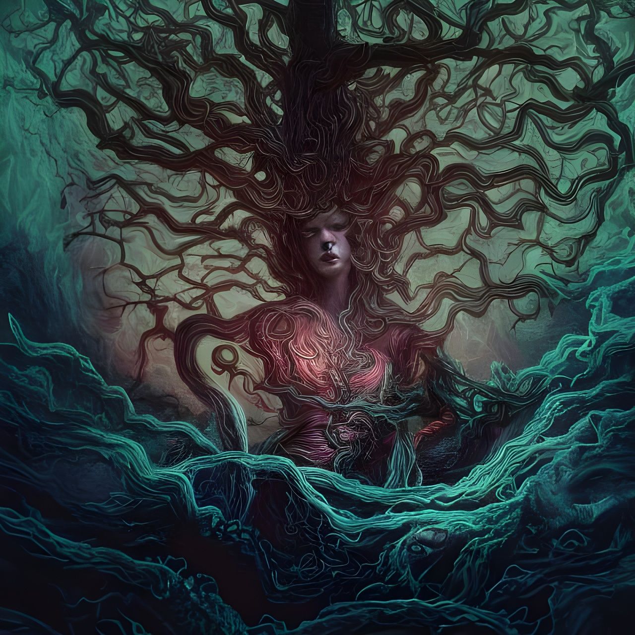 Evil Tendril Monster in Moody Holographic Style