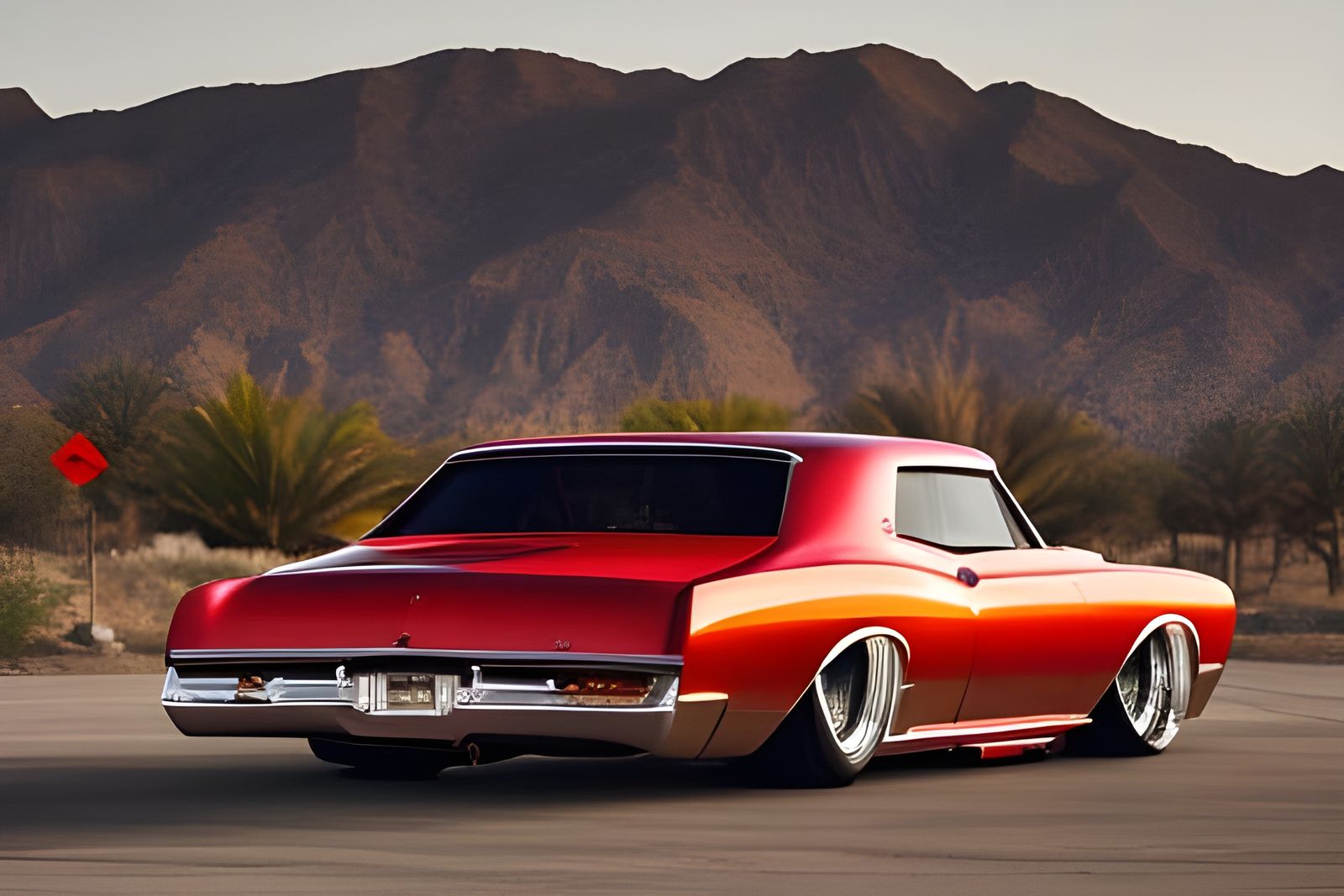 Candy Red Lowrider Burnout: Hyperrealistic Automotive Art