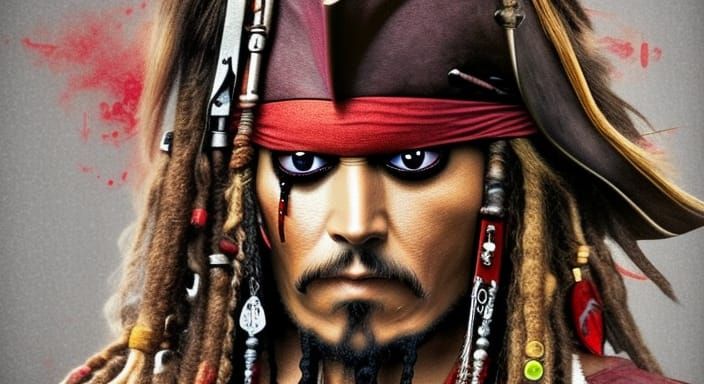 Jack Sparrow with Flashing Red Eyes: Detailed Portrait