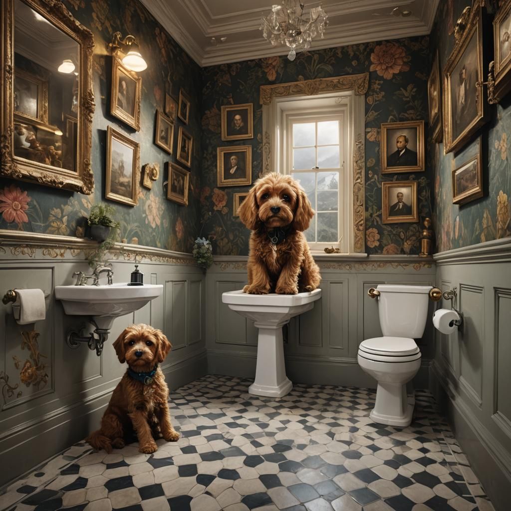 Cavapoo in Downstairs Loo: Digital Matte Painting