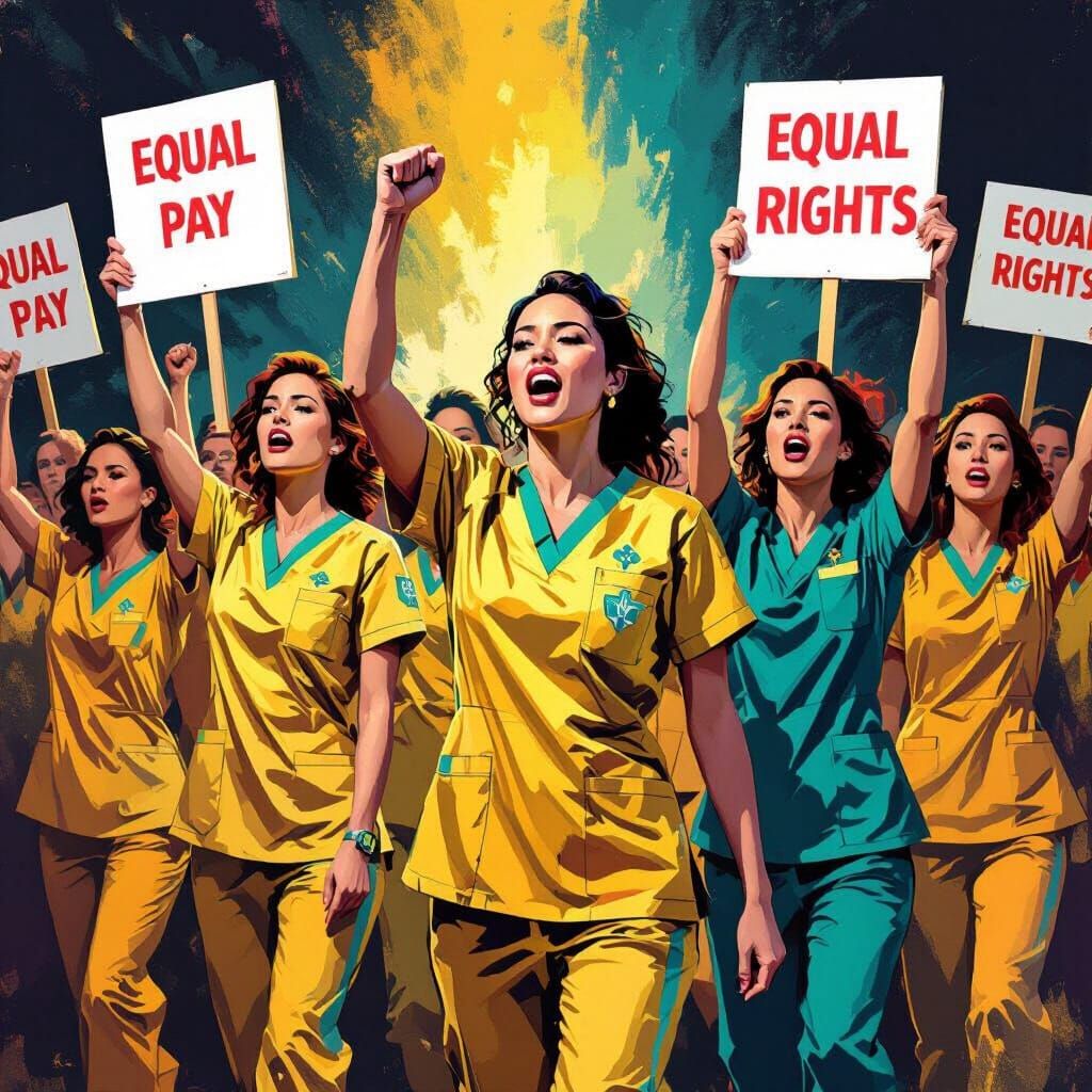 Nurses Protest for Equal Pay in Golden Scrubs