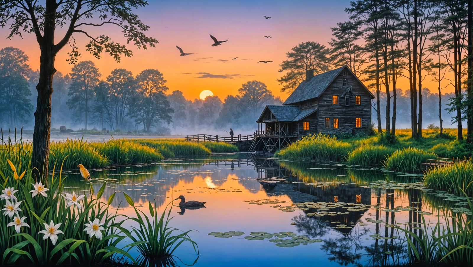Enamelled Glass: Pennsylvania Pond at Twilight