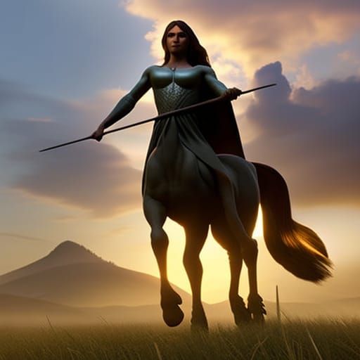 Hyperrealistic Centaur Firenze in Sunrise Field