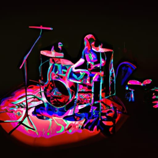 Drummer at Rock Concert in Psychedelic Pop Art Style