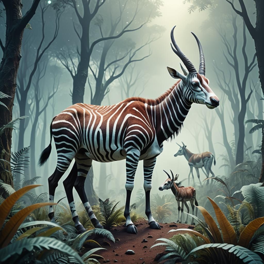 Alien Hybrids on Exoplanet in Digital Painting Style