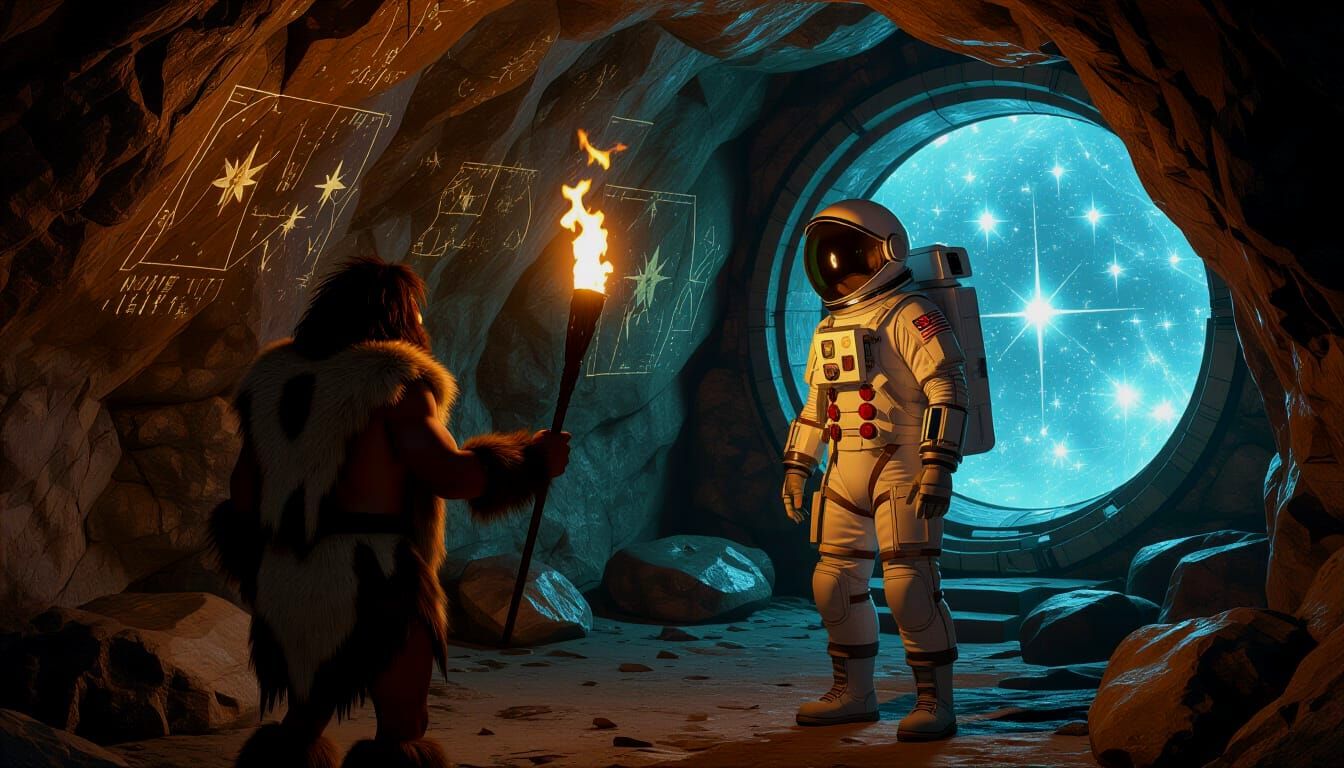 Caveman Meets Astronaut in Prehistoric Cave Art