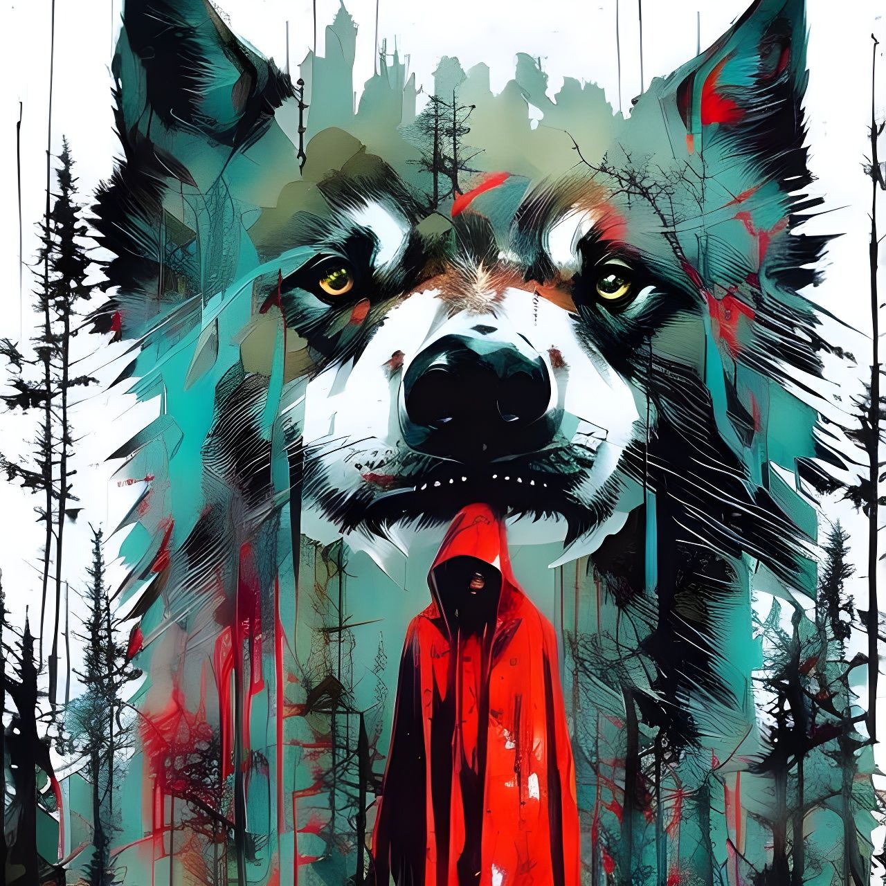 Double Exposure Wolf Portrait in Speedpaint Style