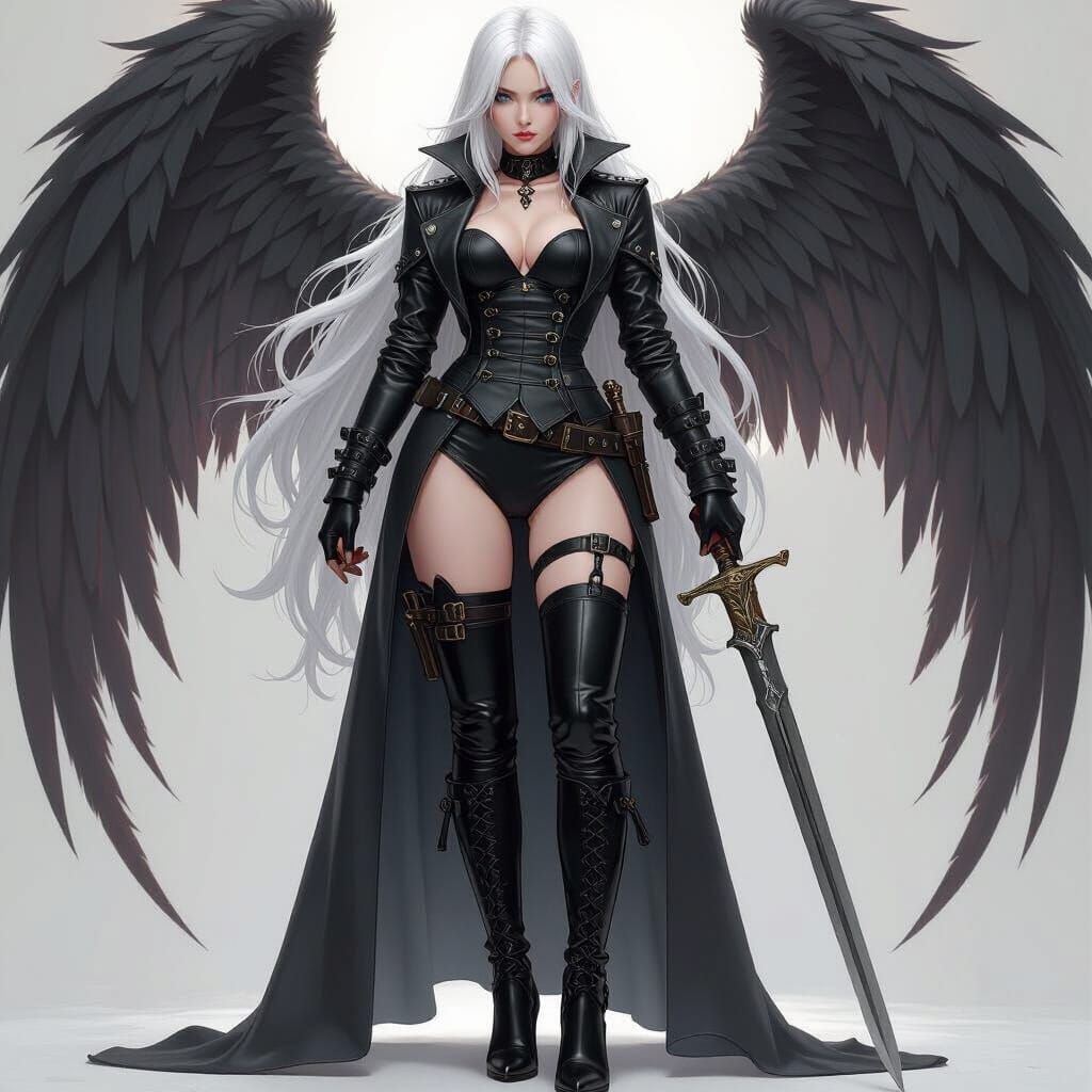Anime Angelic Warrior with Sword in Leather