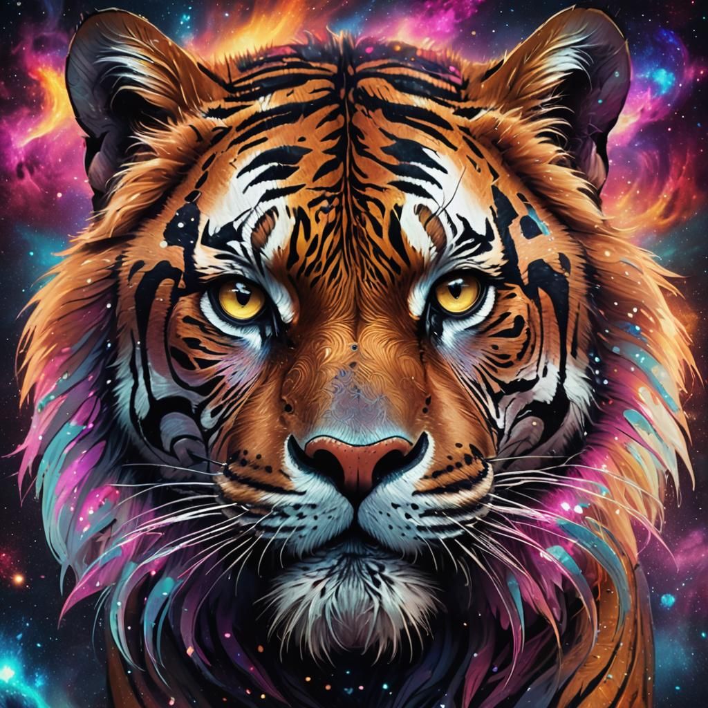 Galactic Tiger Face in Deep Space Concept Art