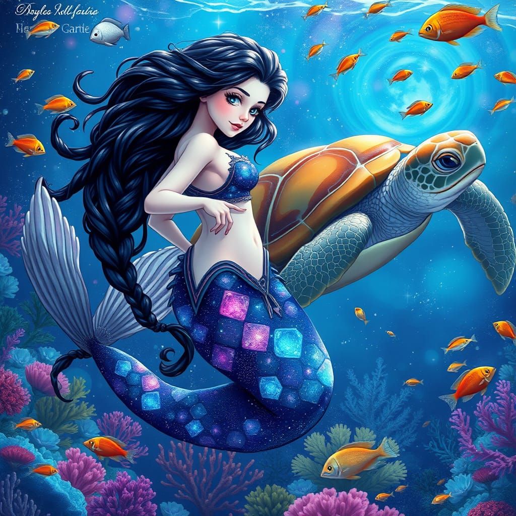 Majestic Mermaid in Vibrant Galaxy-Tailed Swimsuit