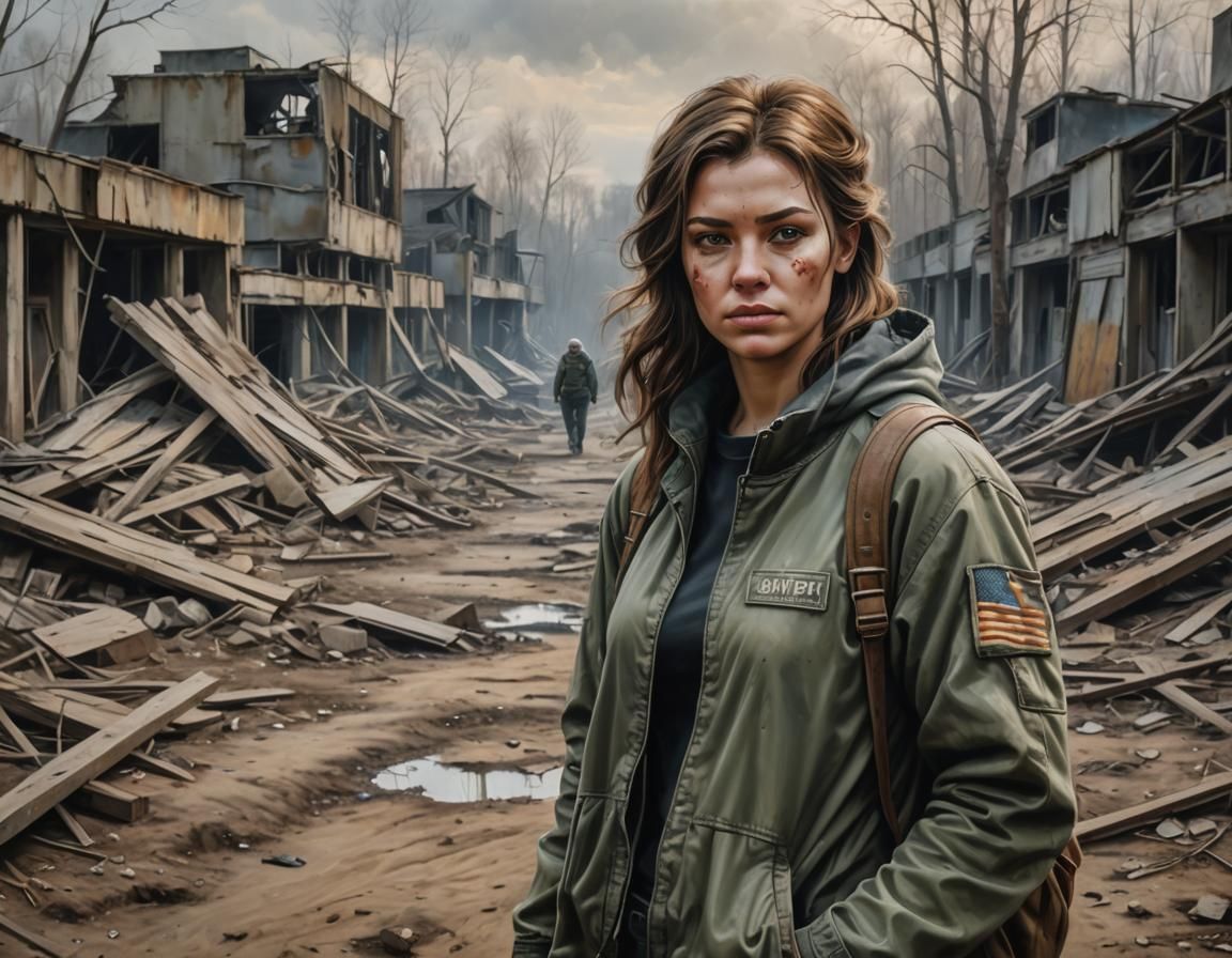 Wasteland Girl in Chernobyl, Acrylic Painting