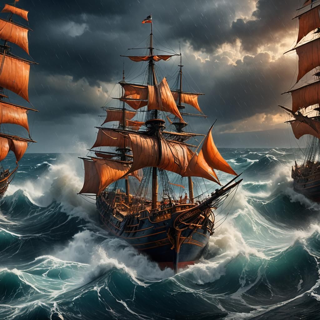Ship Tossed on Stormy Sea: Fantasy Concept Art