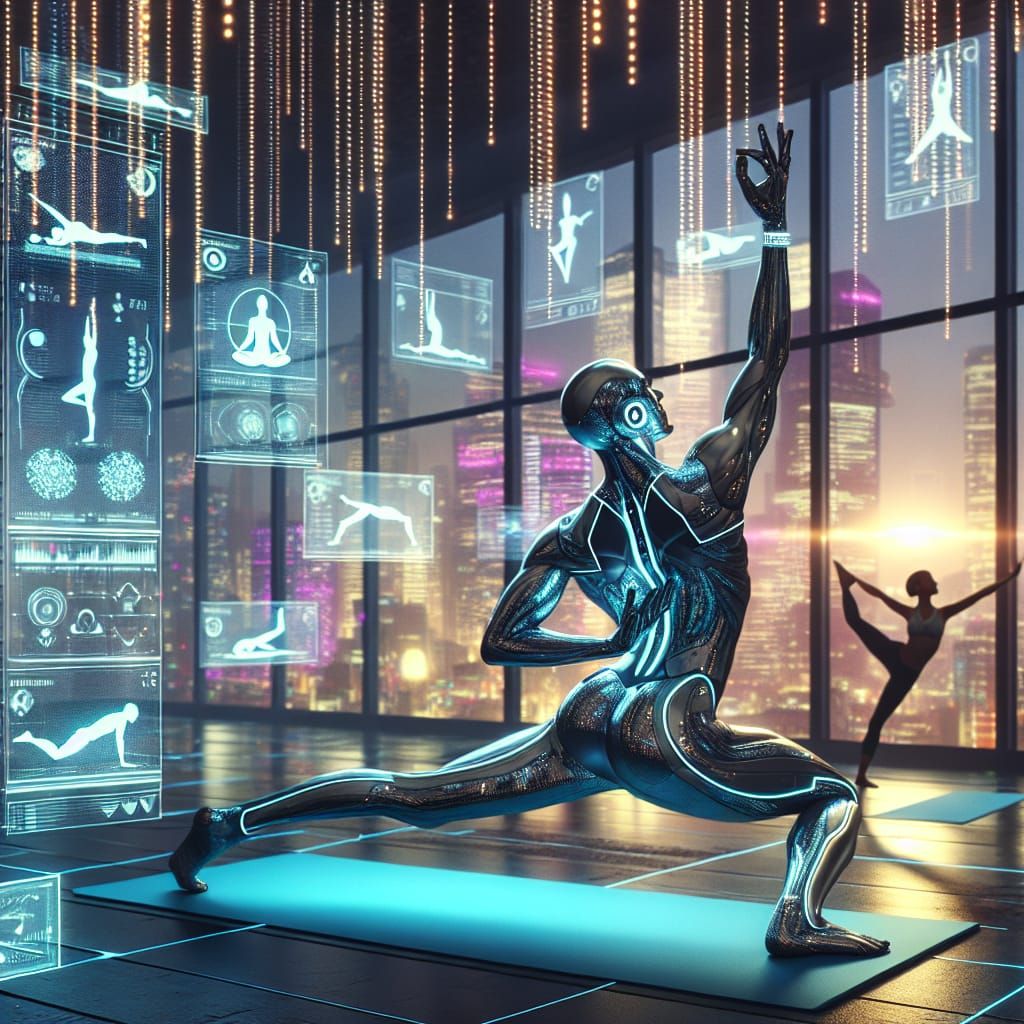 Futuristic Yoga in a Neon Cityscape