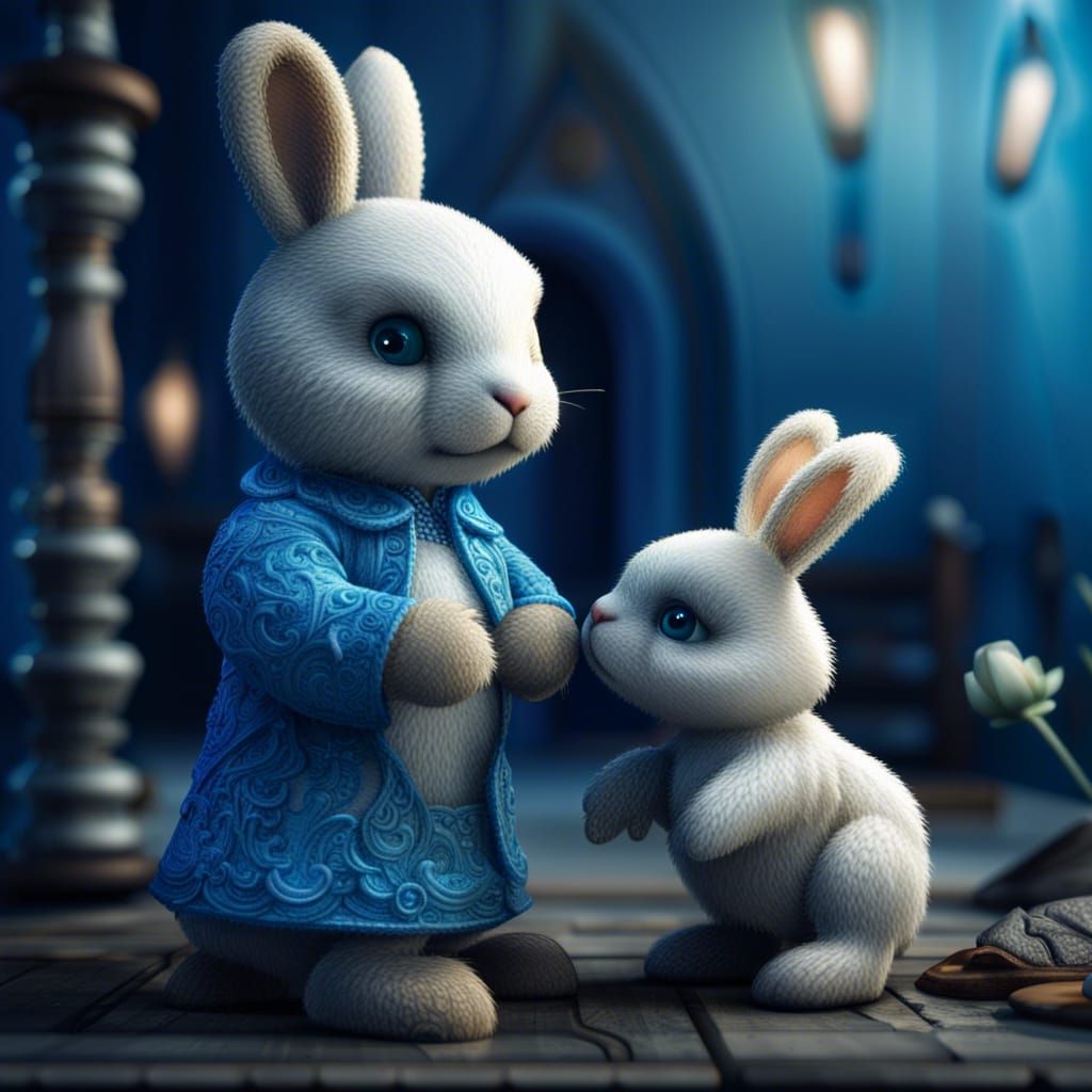 Cute Blue Bunny Bear in a Fairy Tale