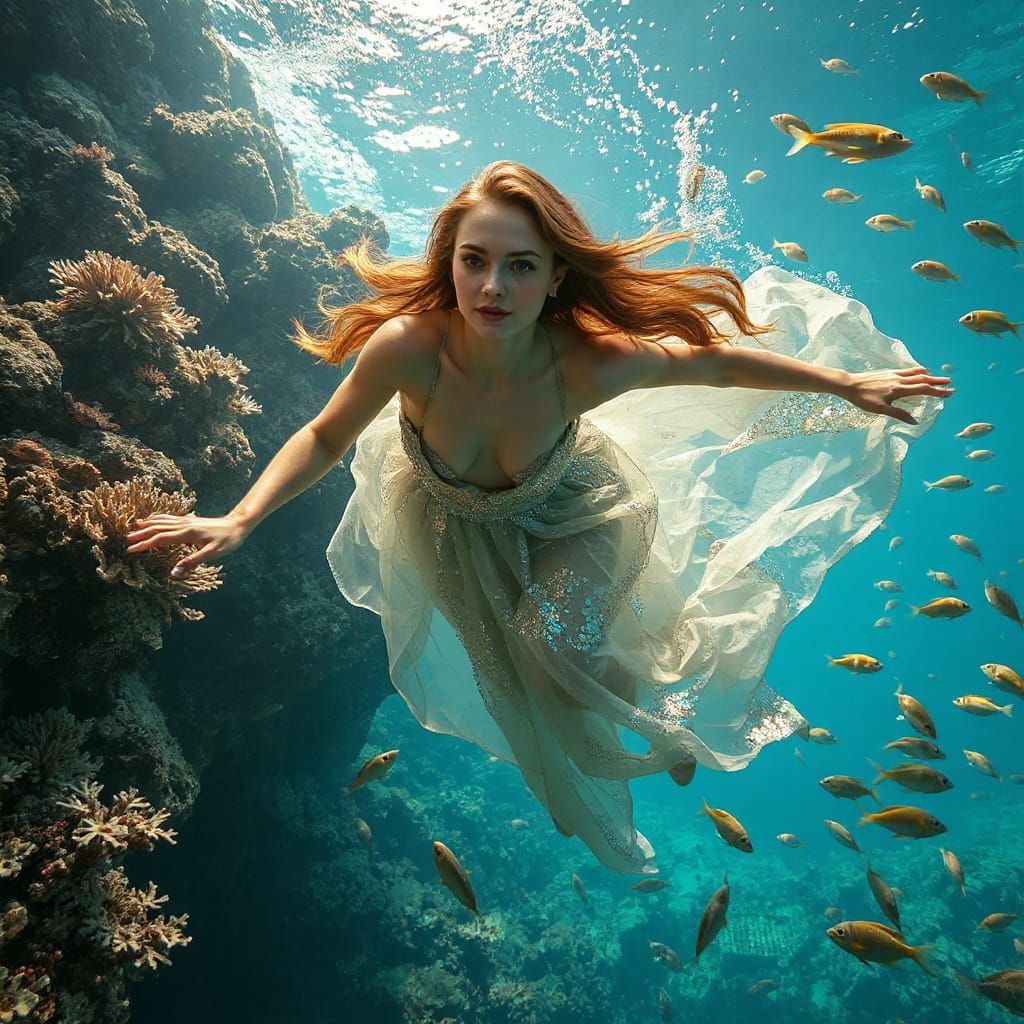 Underwater Serenity: Woman in Coral Reef