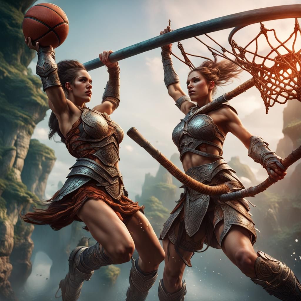 Warrior Women Dunking: Detailed Fantasy Concept Art