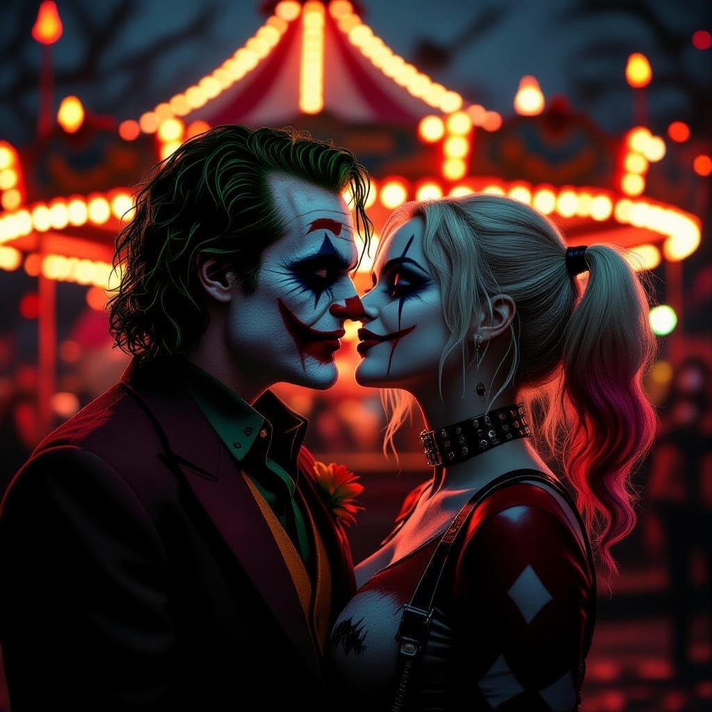 Joker Kisses Harley Quinn in Spooky Halloween Carnival