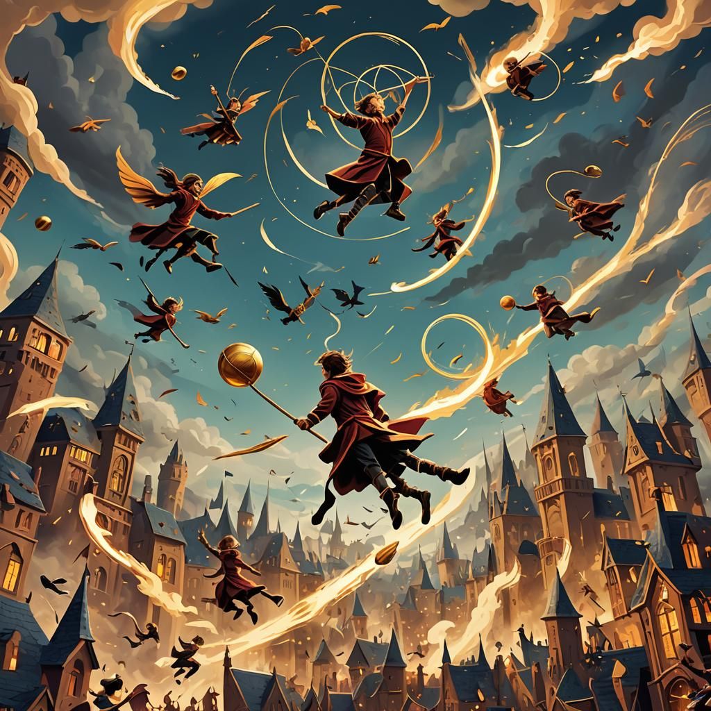 Dynamic Quidditch Match Papercut Illustration