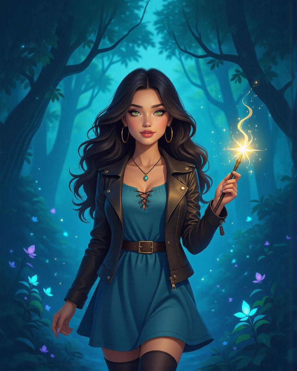 Enchanted Forest Portrait of a Young Woman with Wand