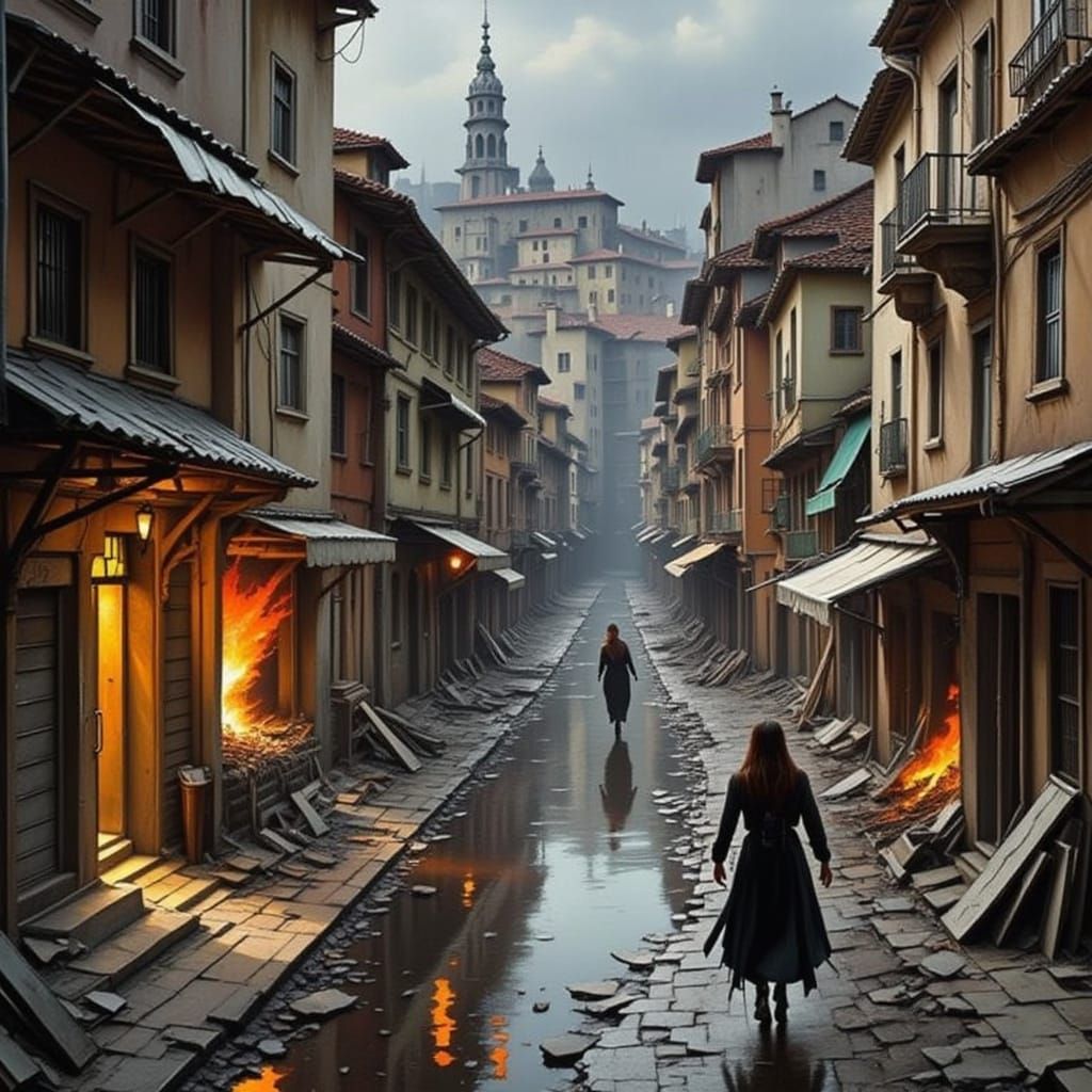 Earthquake Escape in Dystopian Cityscape