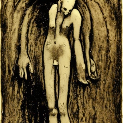 Pale Figure in Watery Grave: Gothic Horror Art