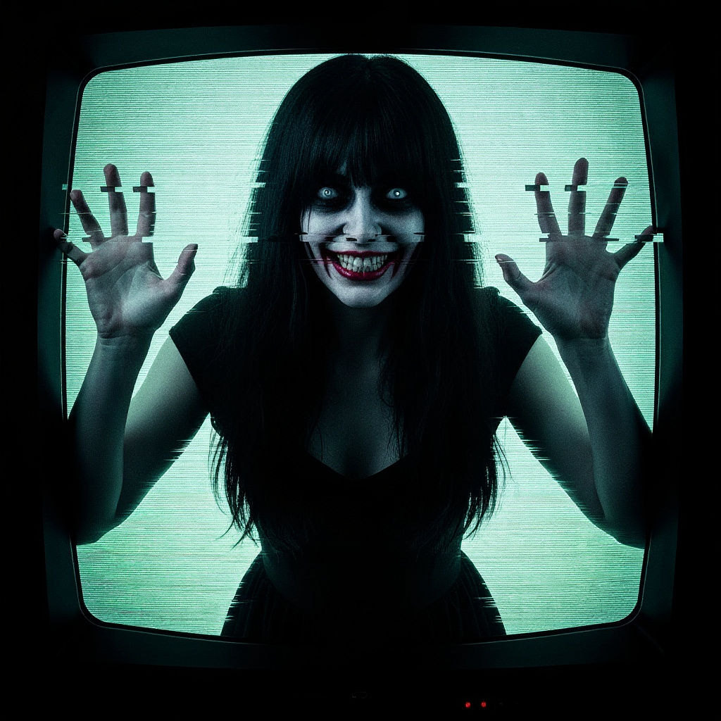 Woman Trapped in Glitching TV Screen: Cyberpunk Nightmare