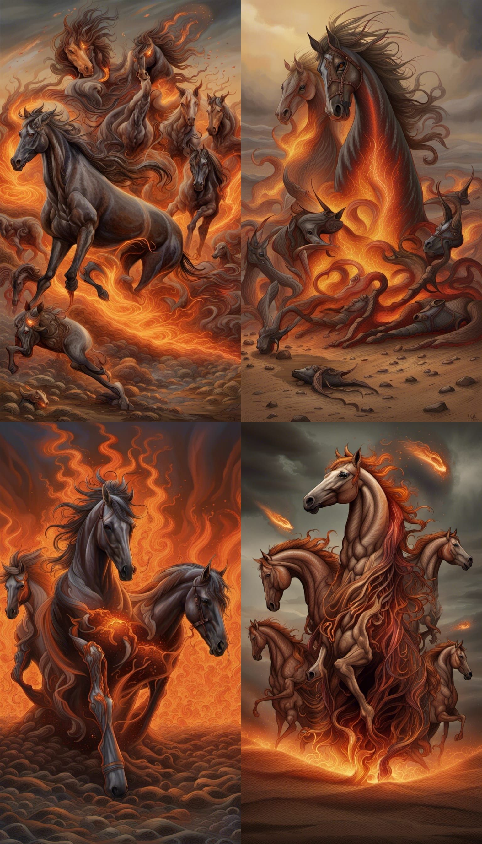Flaming Equine Abomination in Barren Landscape
