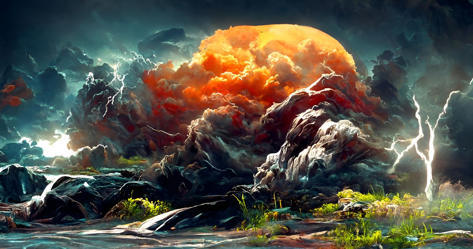 Epic Lightning Storm Over Canyon Landscape