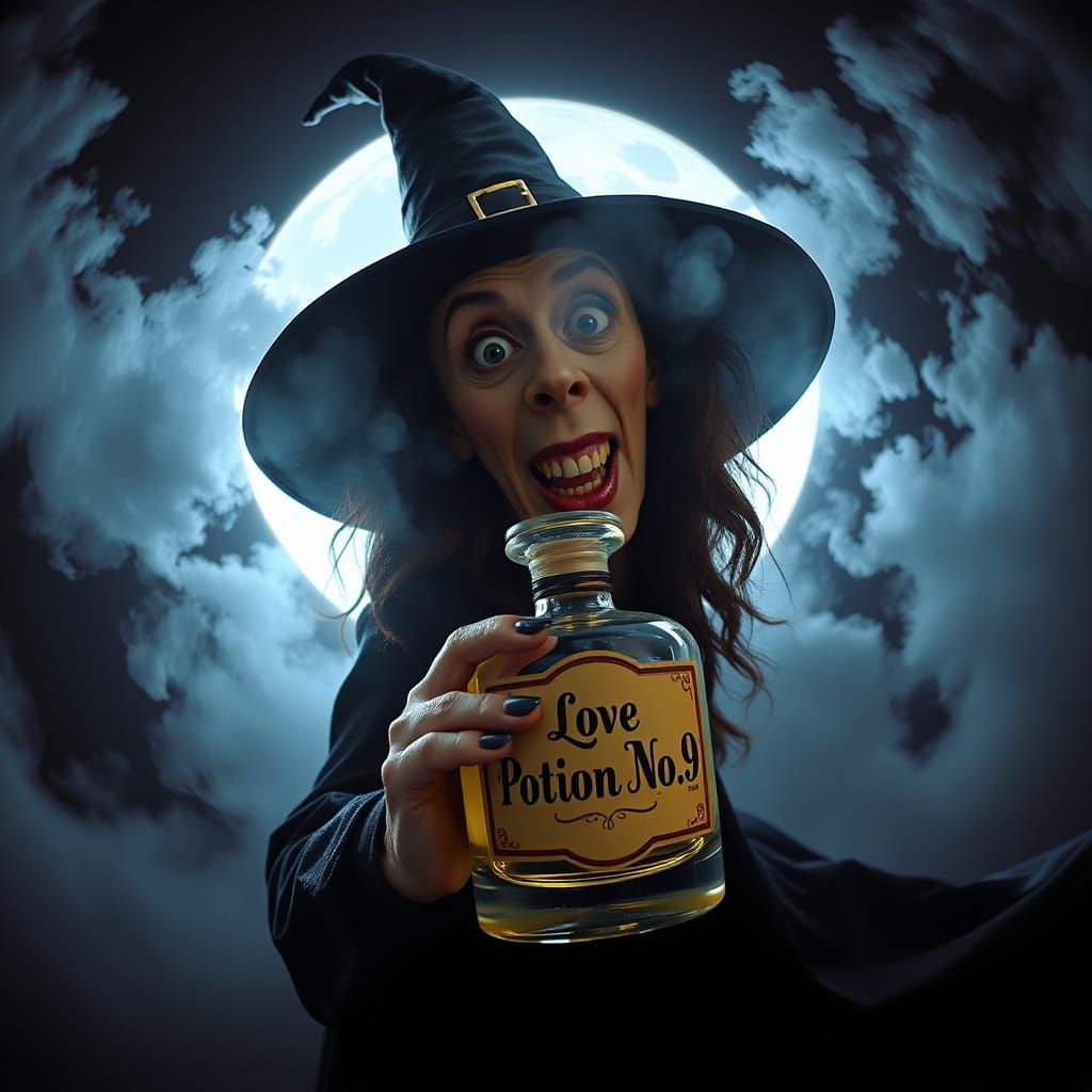 Comical Witch with Love Potion, Digital Art