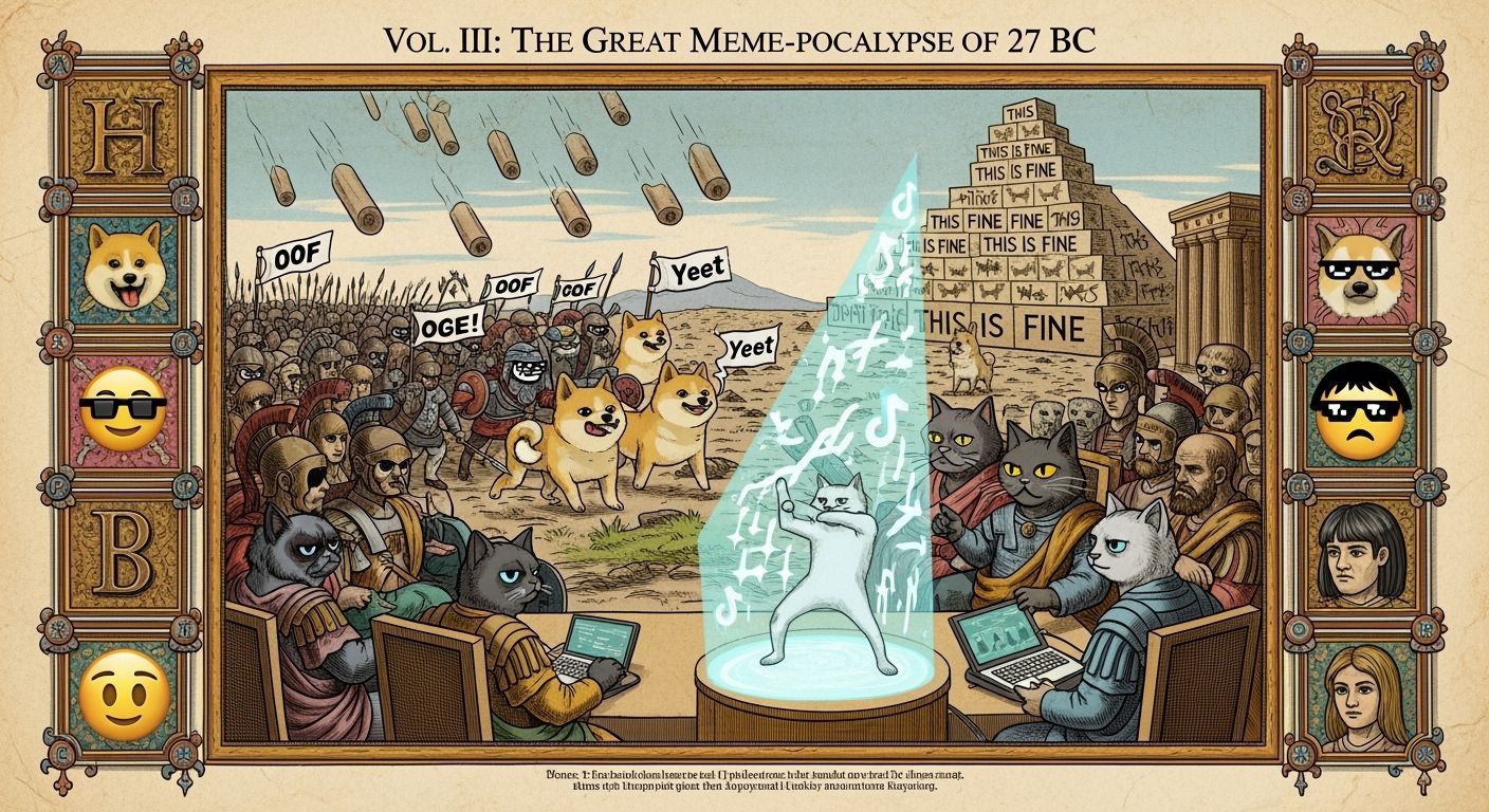 Meme Cats Debate in Roman Senate: Digital Art Satire