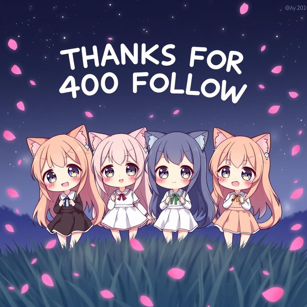 Four Cute Anime Catgirls Thank You