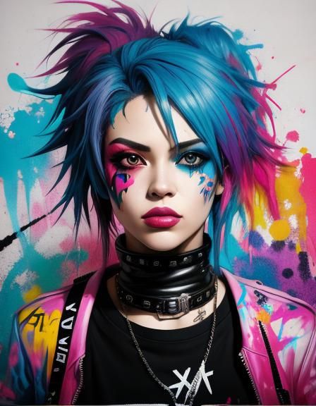 Punk Girl in Graffiti Splash Art Style