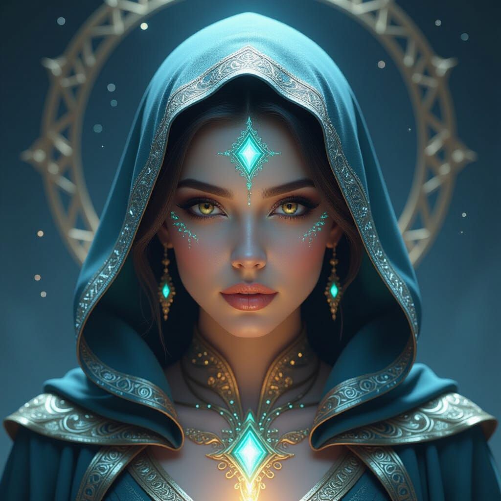 Celestial Woman Portrait in Art Nouveau Style