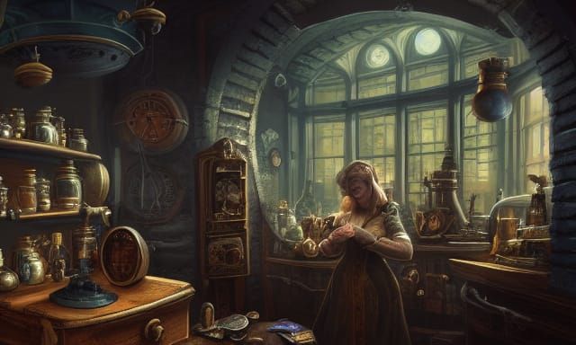 Steampunk Apothecary Study: Detailed Matte Painting