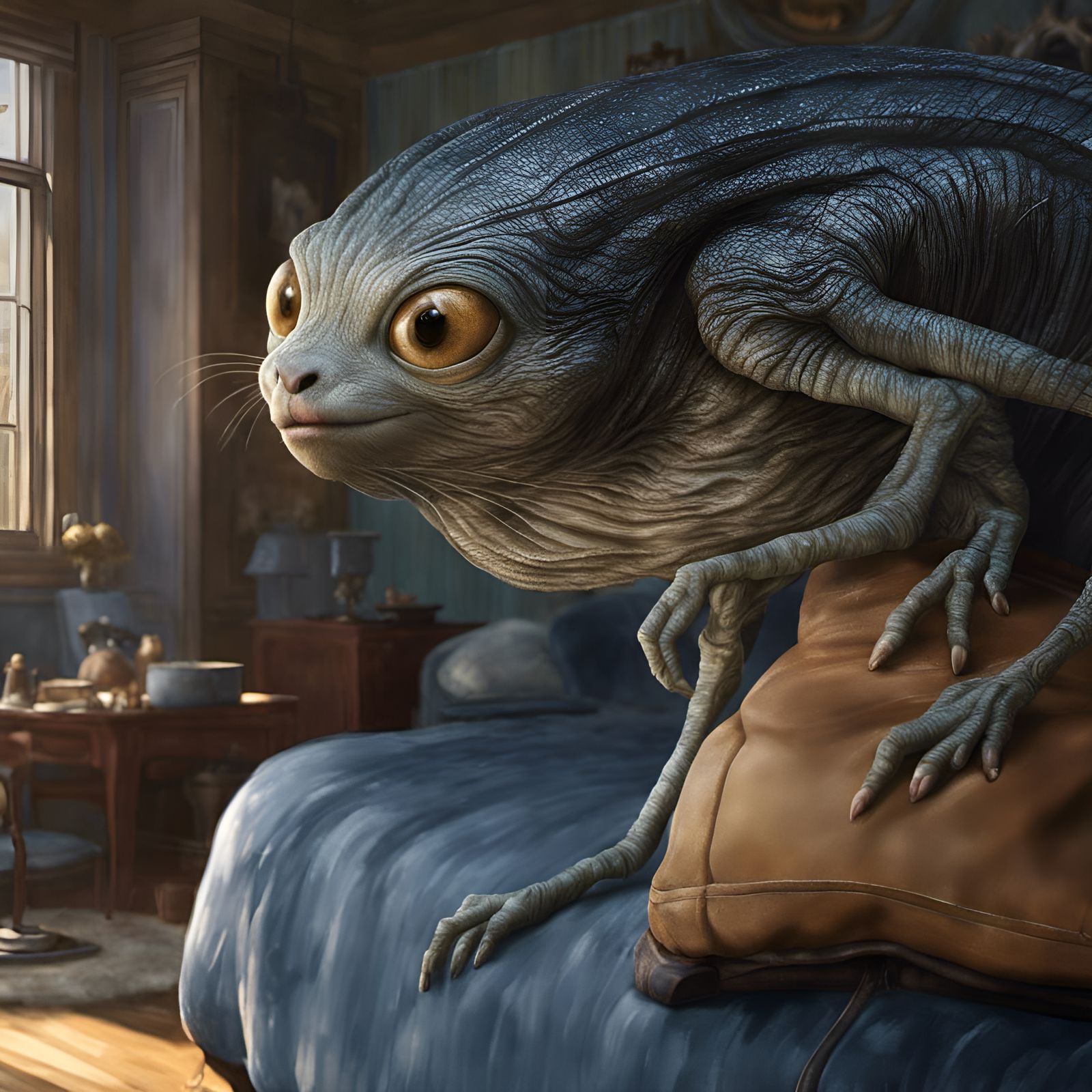 Pixar-style Alien People and Pets in Dreamy Scene